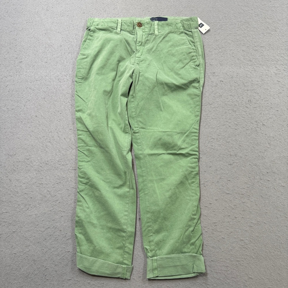 NEW Gap Chino Pants Women's 2 Green Khaki Straight Leg Classic Preppy Trousers